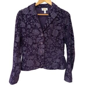 Vtg Talbots Womens Purple Dark Floral Velvet Blazer Jacket Whimsigoth Size 6